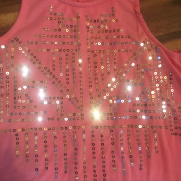 Girls Coral Tank with Gold Sequin Embellishment - Picture 2 of 4